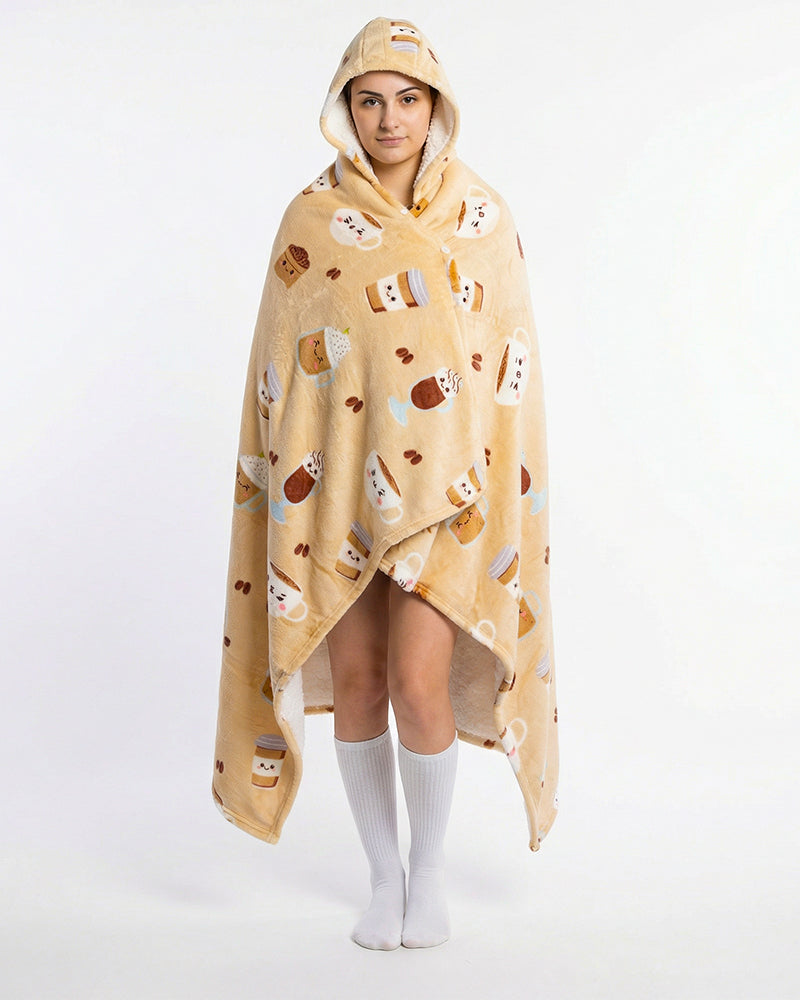 Bloozie Koc z kapturem Sherpa - Kawa