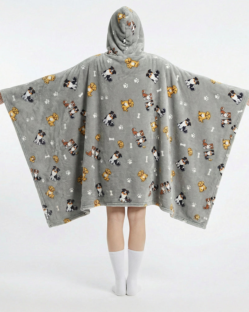 Bloozie Koc Sherpa z kapturem - Szare Pieski