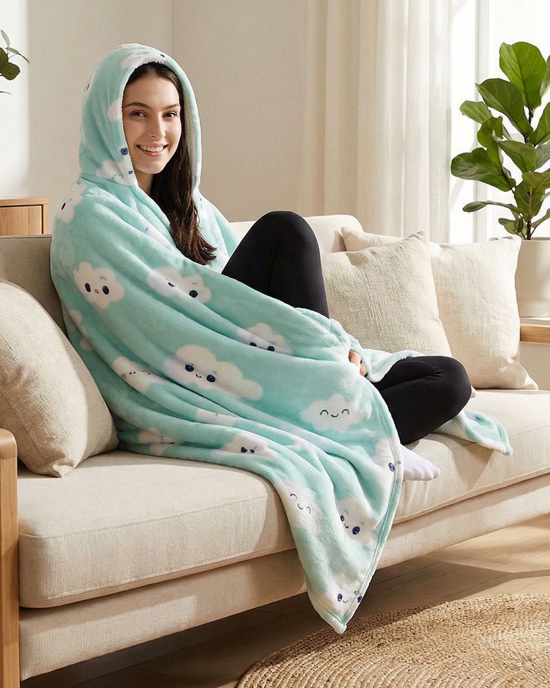 Bloozie Koc z kapturem Sherpa - Chmurka