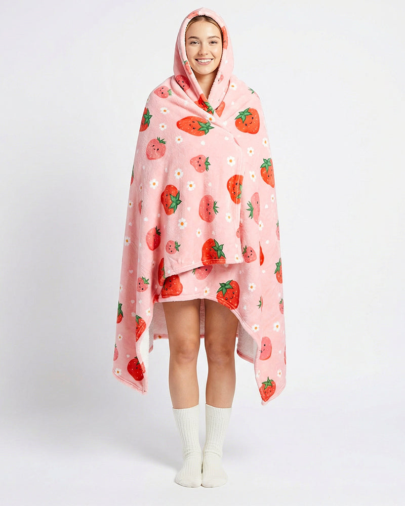 Bloozie Koc z kapturem Sherpa - Truskawka