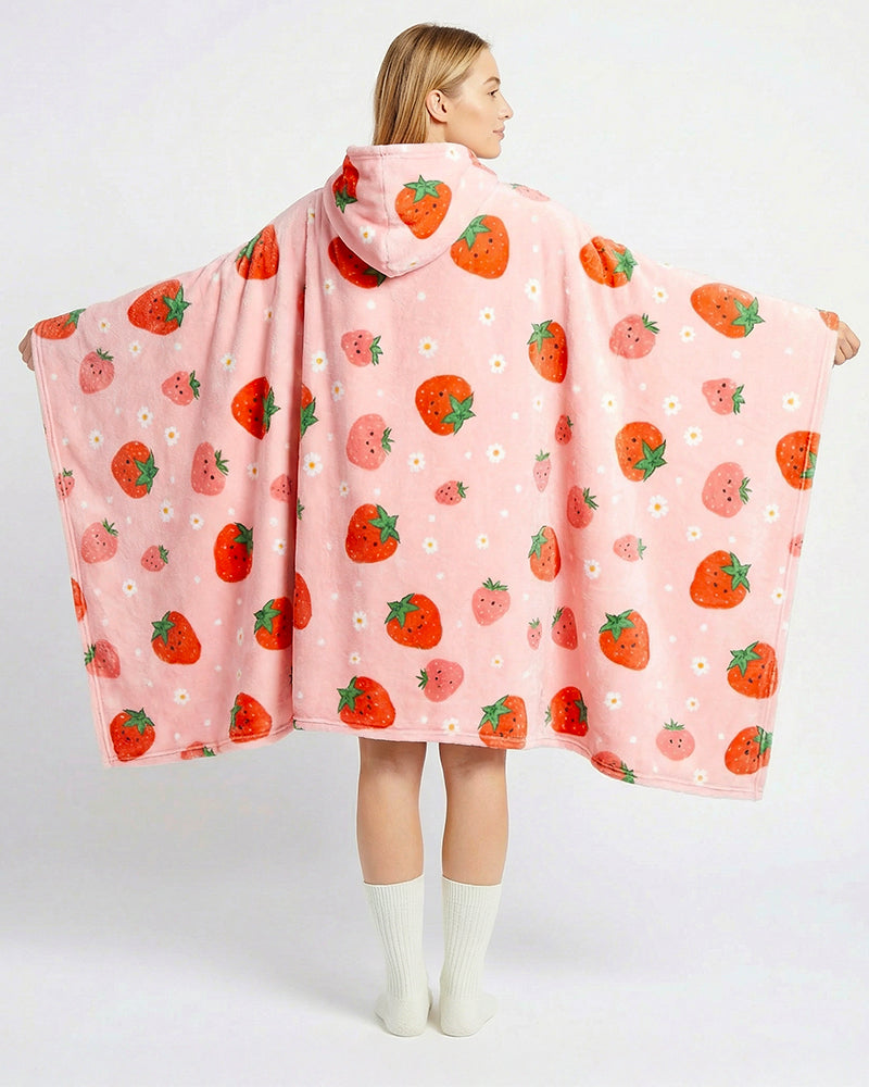 Bloozie Koc z kapturem Sherpa - Truskawka